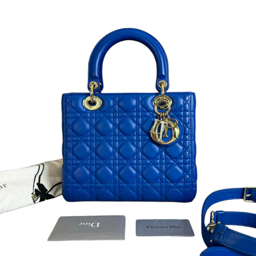 Lady Dior Medium Lambskin Cannage Electric Blue GHW