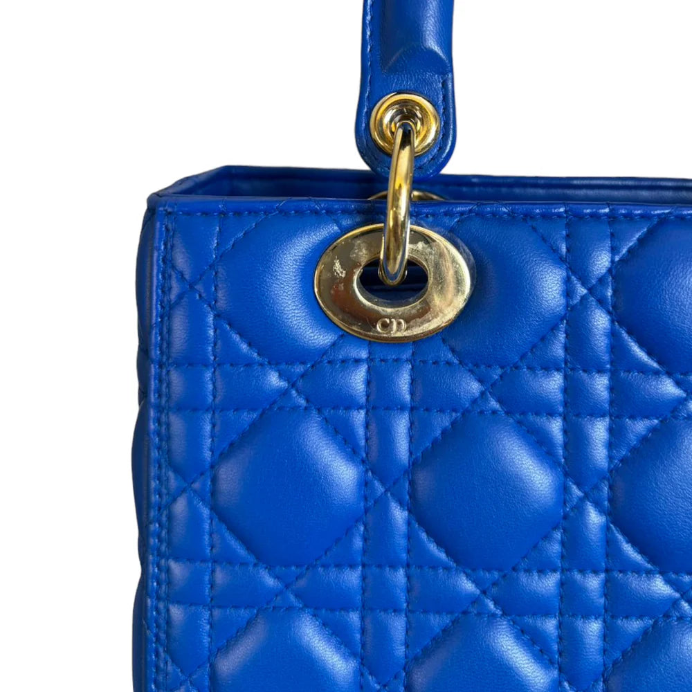 Lady Dior Medium Lambskin Cannage Electric Blue GHW