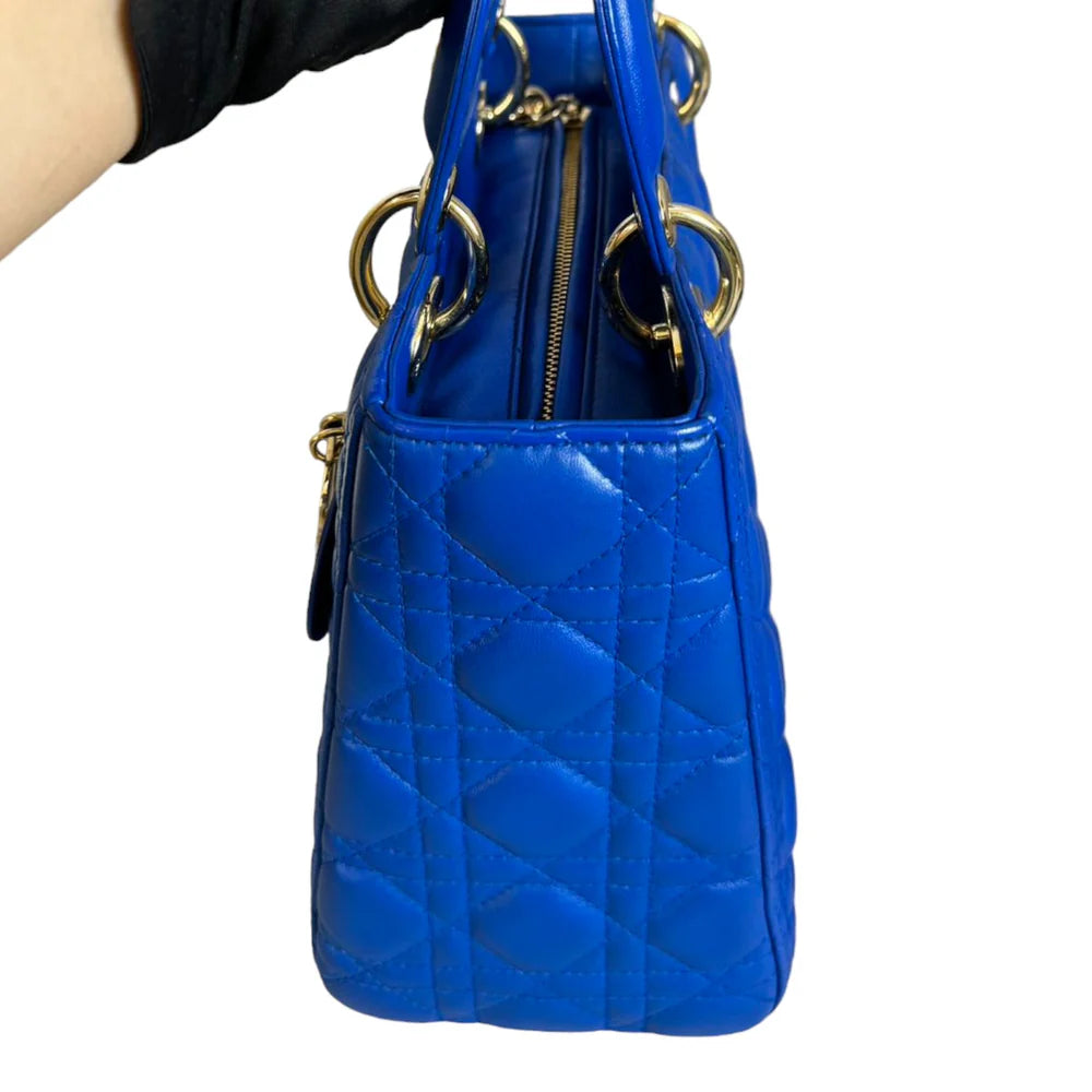 Lady Dior Medium Lambskin Cannage Electric Blue GHW