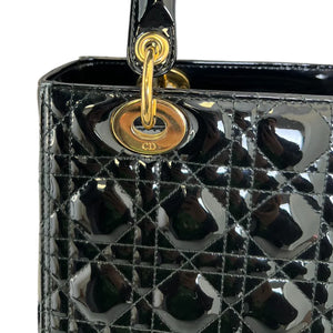 Lady Dior Medium Patent Quilted Black GHW