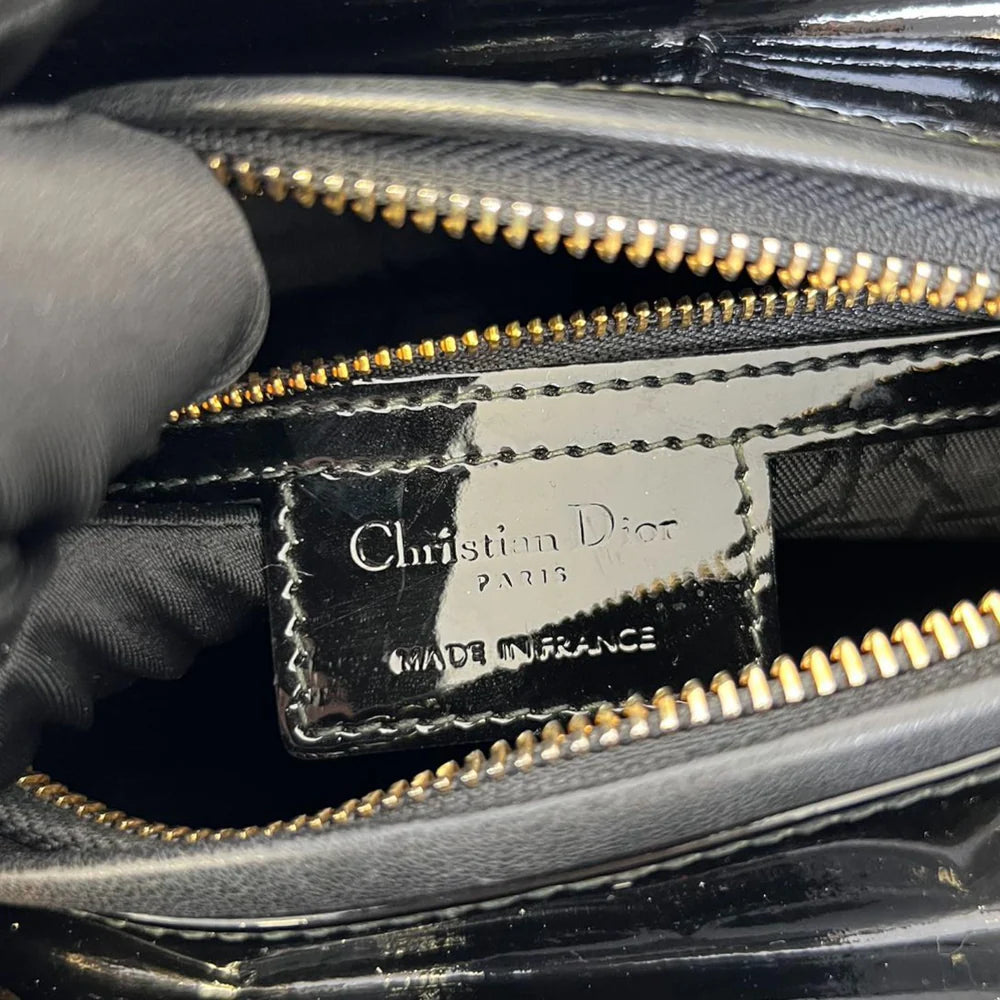 Lady Dior Medium Patent Quilted Black GHW