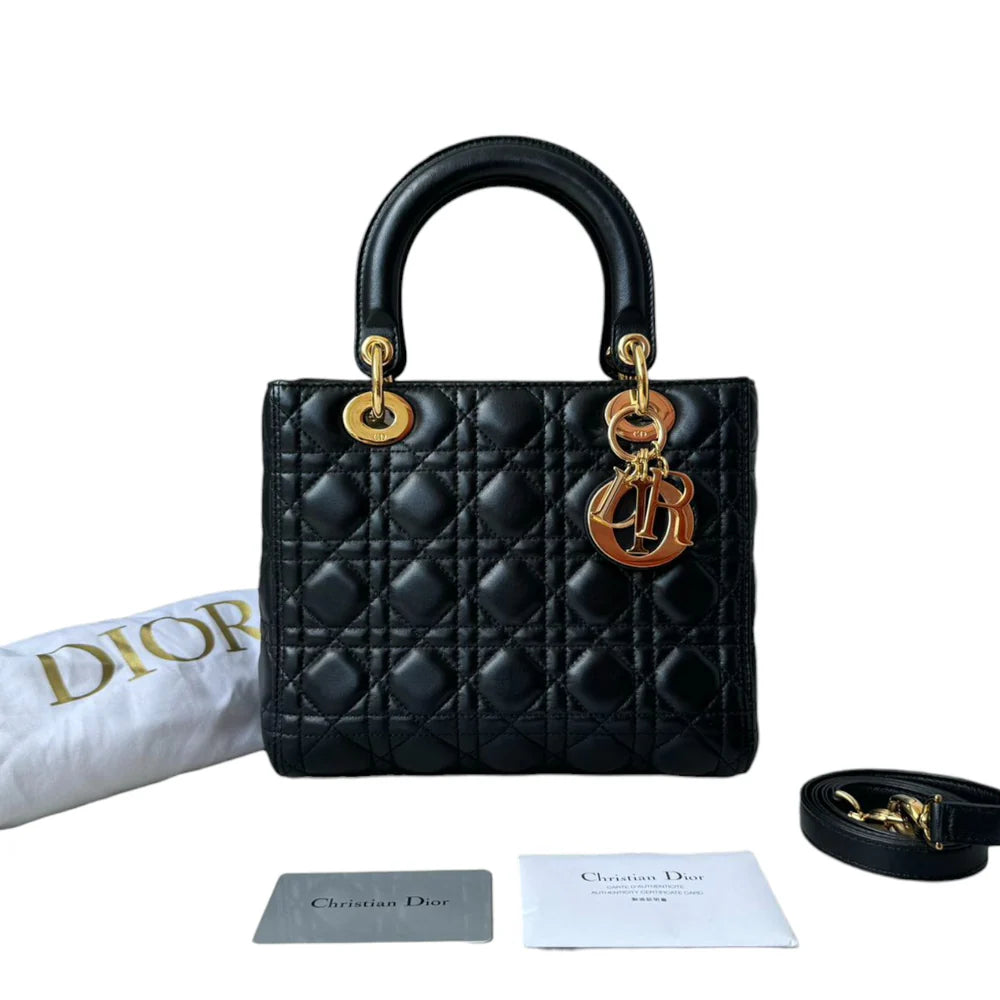 Lady Dior Medium Lambskin Quilted Black GHW