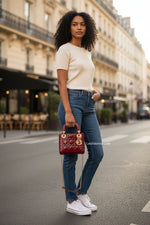 将图片加载到图库查看器，Christian Dior Lady Dior Mini Cherry Red Patent Leather, Gold-tone Hardware
