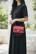 Charger l'image dans la galerie, Chanel Classic Mini Rectangle Red-Pink Lambskin Gold-tone Hardware
