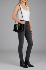 Load image into Gallery viewer, Gucci Sylvie Small Crossbody Bag in Black GG Velvet, Gold-tone Hardware
