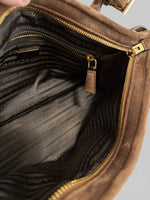 Load image into Gallery viewer, Prada Medium Bonnie Shoulder Bag – Brown Suede Gold-tone Hardware
