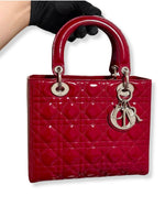 Charger l'image dans la galerie, Christian Dior Lady Dior Medium Red Patent Leather Silver-tone Hardware
