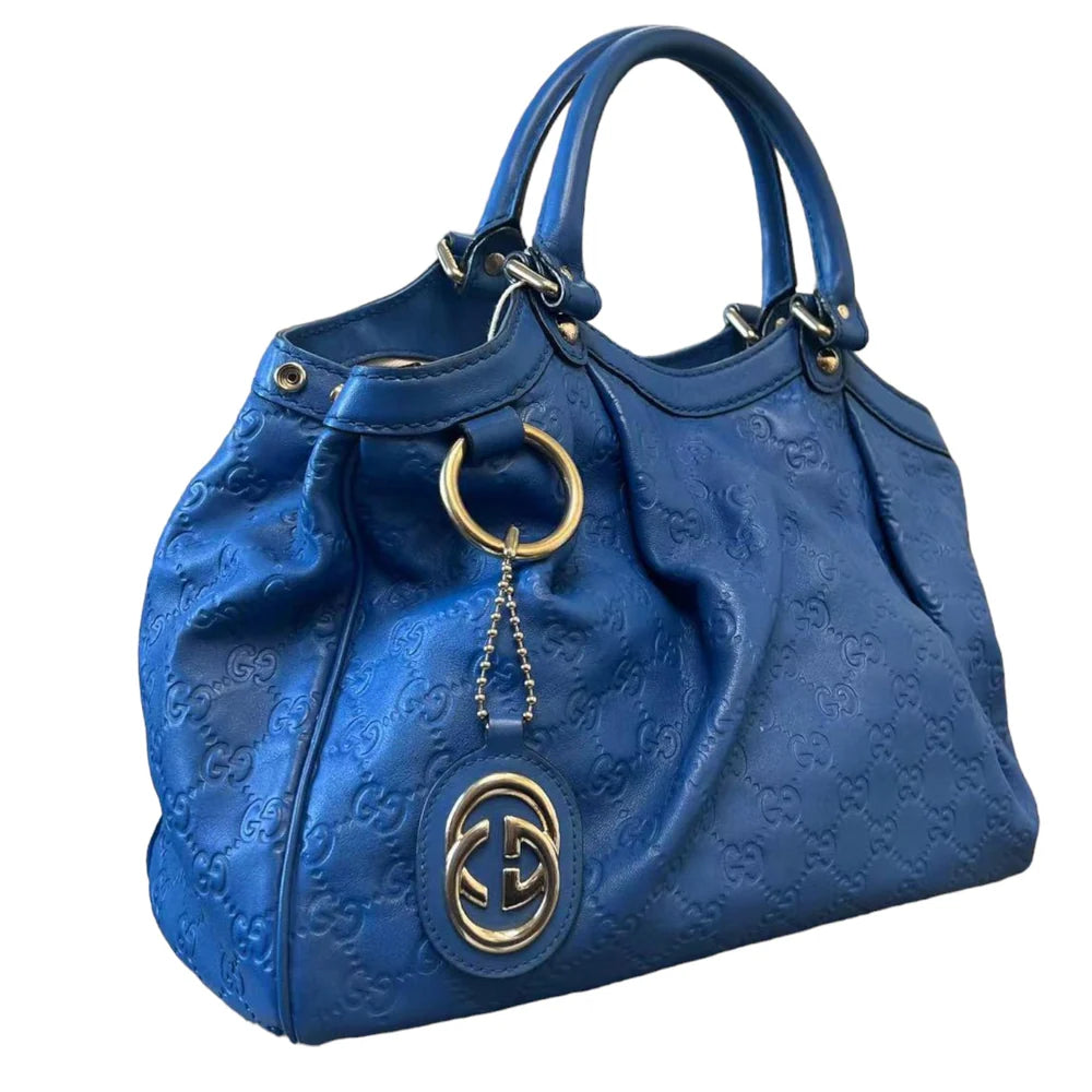 Sukey Tote Medium Guccissima Leather Blue SHW