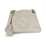 将图片加载到图库查看器，GUCCI Soho Chain Large Shoulder Pebbled Calfskin Off-White GHW
