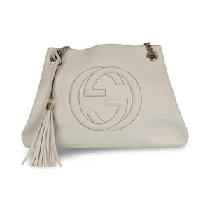 GUCCI Soho Chain Large Shoulder Pebbled Calfskin Off-White GHW