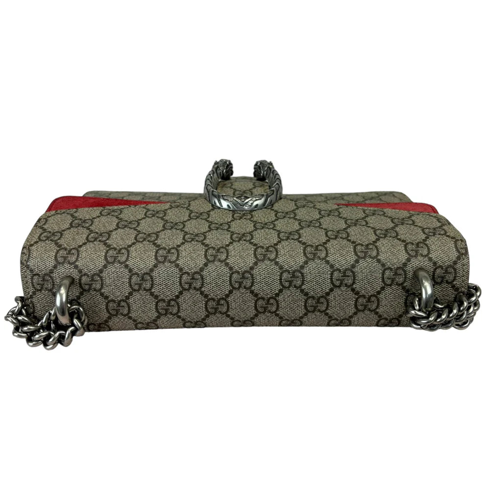 Gucci Dionysus Small Beige GG Supreme Monogram and Red Interior, Silver-tone Hardware