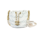 将图片加载到图库查看器，Chanel Pearl Drawstring Bucket Mini Calfskin Quilted White GHW
