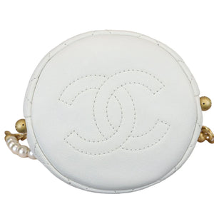 Chanel Pearl Drawstring Bucket Mini Calfskin Quilted White GHW