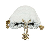 将图片加载到图库查看器，Chanel Pearl Drawstring Bucket Mini Calfskin Quilted White GHW
