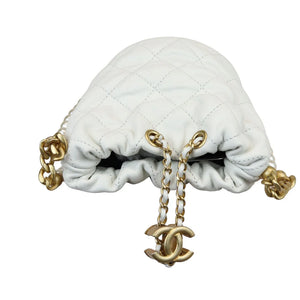 Chanel Pearl Drawstring Bucket Mini Calfskin Quilted White GHW