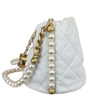 Load image into Gallery viewer, Chanel Pearl Drawstring Bucket Mini Calfskin Quilted White GHW
