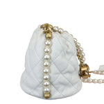 将图片加载到图库查看器，Chanel Pearl Drawstring Bucket Mini Calfskin Quilted White GHW
