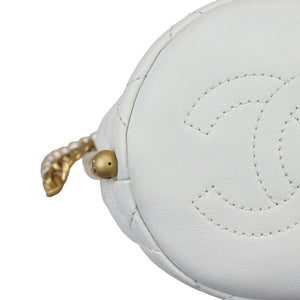 Chanel Pearl Drawstring Bucket Mini Calfskin Quilted White GHW