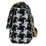 Charger l&#39;image dans la galerie, Chanel 19 Flap Large Ribbon Houndstooth Tweed Black White MHW
