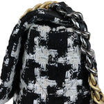 将图片加载到图库查看器，Chanel 19 Flap Large Ribbon Houndstooth Tweed Black White MHW
