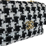 Charger l&#39;image dans la galerie, Chanel 19 Flap Large Ribbon Houndstooth Tweed Black White MHW
