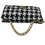 Charger l&#39;image dans la galerie, Chanel 19 Flap Large Ribbon Houndstooth Tweed Black White MHW
