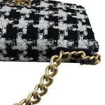 Charger l&#39;image dans la galerie, Chanel 19 Flap Large Ribbon Houndstooth Tweed Black White MHW
