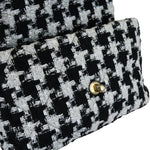 将图片加载到图库查看器，Chanel 19 Flap Large Ribbon Houndstooth Tweed Black White MHW
