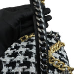 将图片加载到图库查看器，Chanel 19 Flap Large Ribbon Houndstooth Tweed Black White MHW
