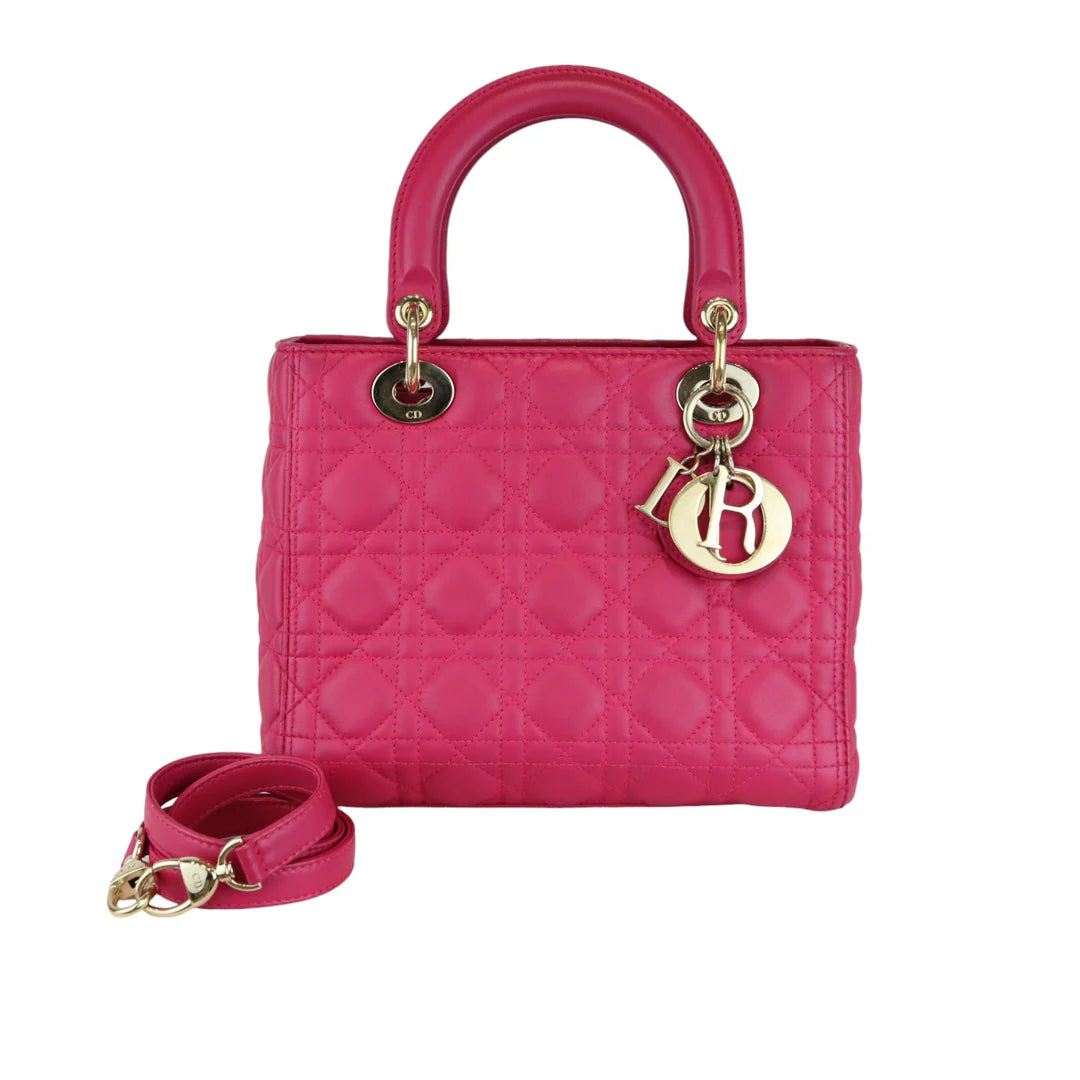 Christian Dior Medium Lady Dior Lambskin Cannage Pink GHW