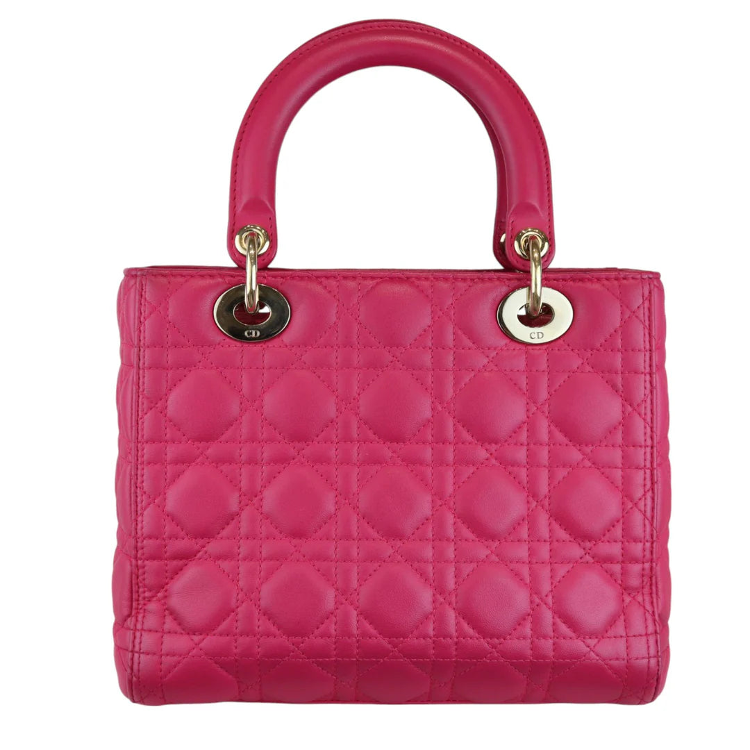 Christian Dior Medium Lady Dior Lambskin Cannage Pink GHW