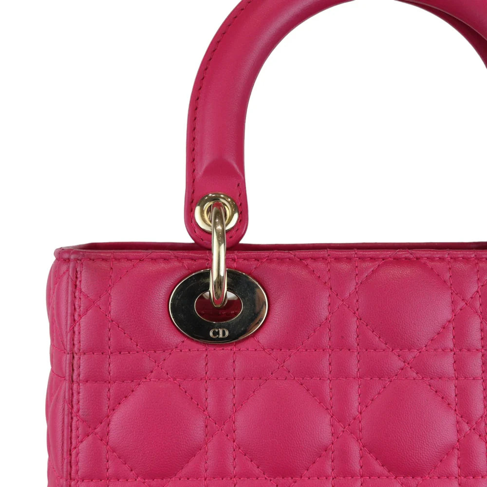 Christian Dior Medium Lady Dior Lambskin Cannage Pink GHW