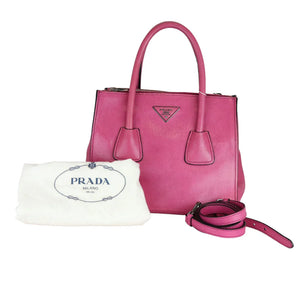 Prada Twin Pocket Leather Satchel Pink Silver Tone Hardware