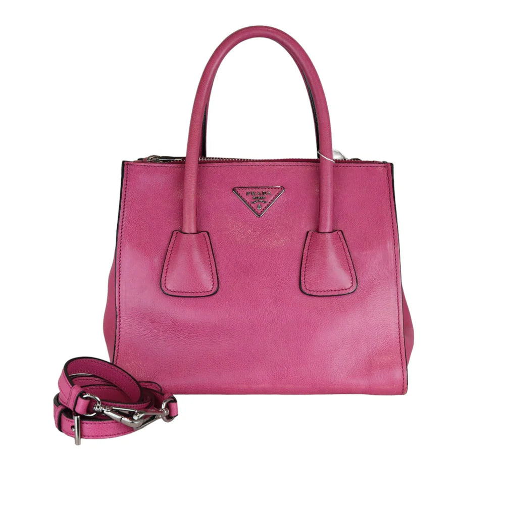 Prada Twin Pocket Leather Satchel Pink Silver Tone Hardware