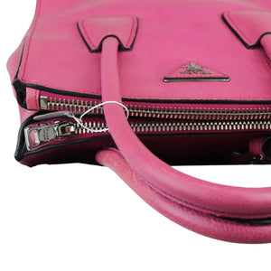 Prada Twin Pocket Leather Satchel Pink Silver Tone Hardware