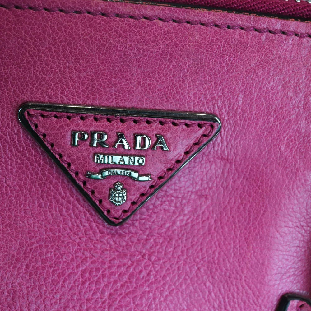 Prada Twin Pocket Leather Satchel Pink Silver Tone Hardware