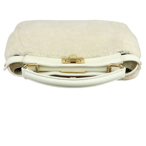 Fendi Peekaboo Iconic Satchel Mini Shearling Shiny White GHW