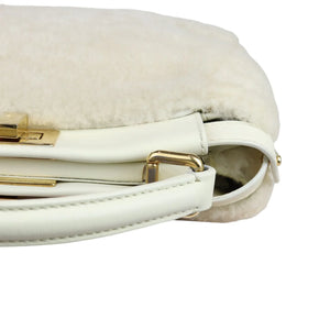 Fendi Peekaboo Iconic Satchel Mini Shearling Shiny White GHW