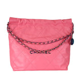 将图片加载到图库查看器，Chanel 22 Drawstring Rainbow Hardware Calfskin Quilted Pink
