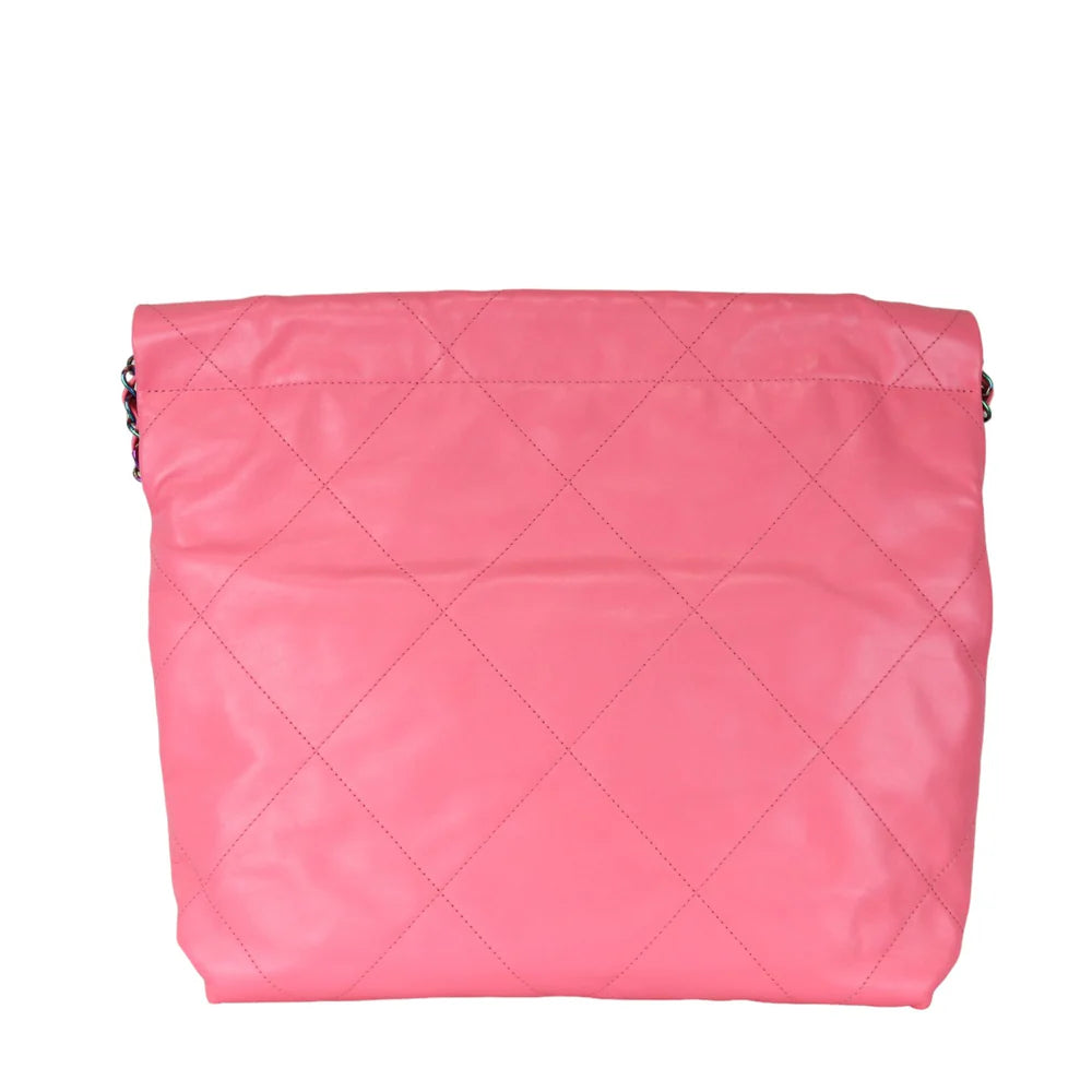 Chanel 22 Drawstring Rainbow Hardware Calfskin Quilted Pink