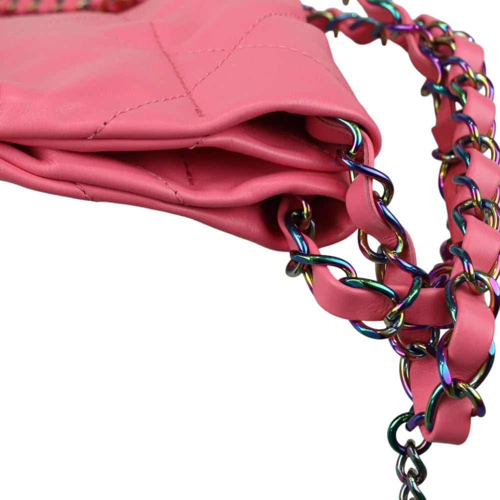 Chanel 22 Drawstring Rainbow Hardware Calfskin Quilted Pink