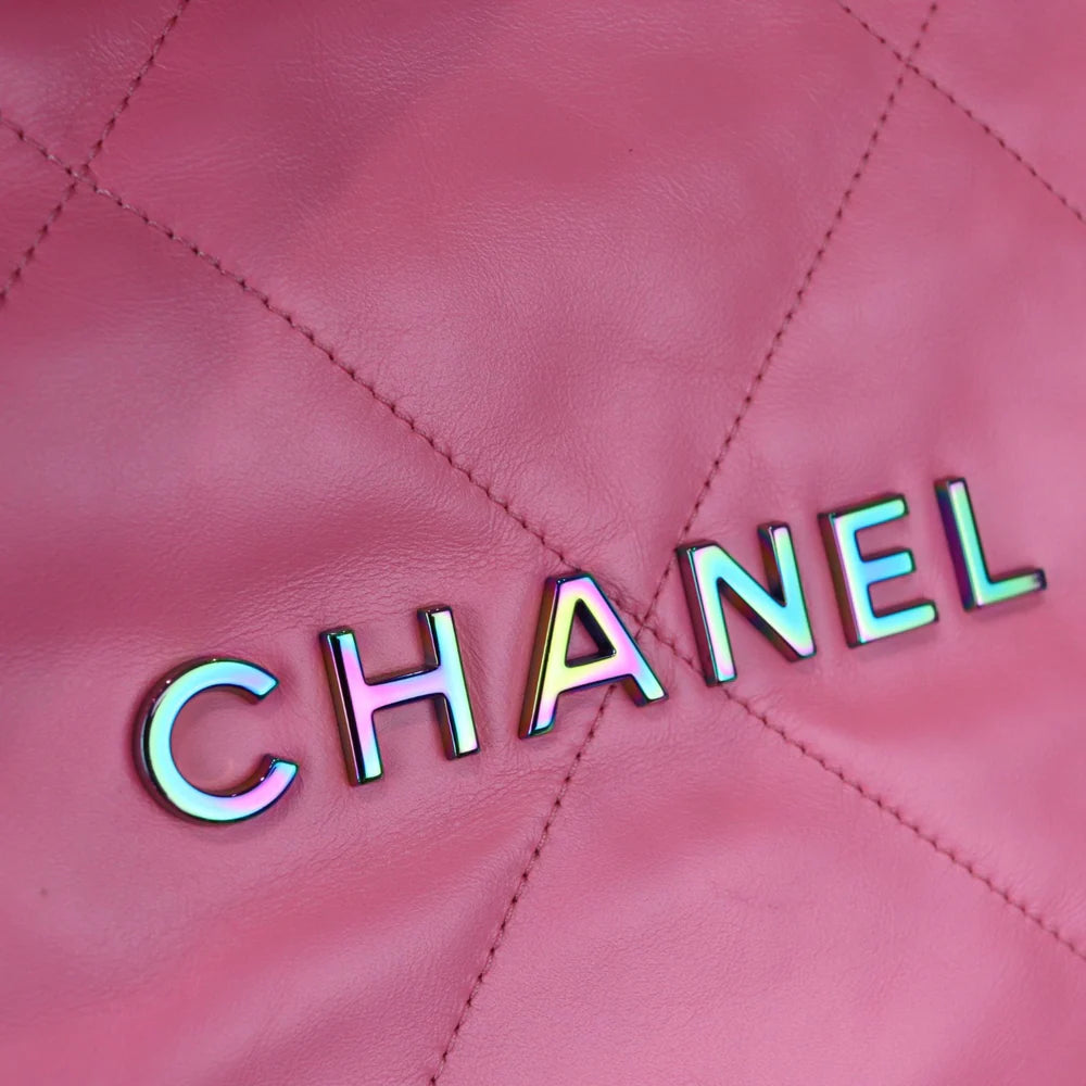 Chanel 22 Drawstring Rainbow Hardware Calfskin Quilted Pink