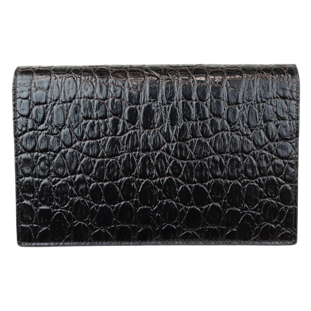 Saint Laurent YSL Kate Tassel Chain Wallet Calfskin Crocodile Embossed Black GHW