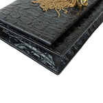 将图片加载到图库查看器，Saint Laurent YSL Kate Tassel Chain Wallet Calfskin Crocodile Embossed Black GHW
