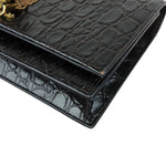 将图片加载到图库查看器，Saint Laurent YSL Kate Tassel Chain Wallet Calfskin Crocodile Embossed Black GHW
