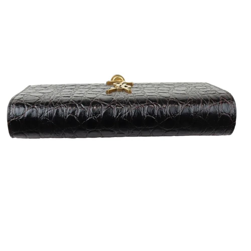 Saint Laurent YSL Kate Tassel Chain Wallet Calfskin Crocodile Embossed Black GHW