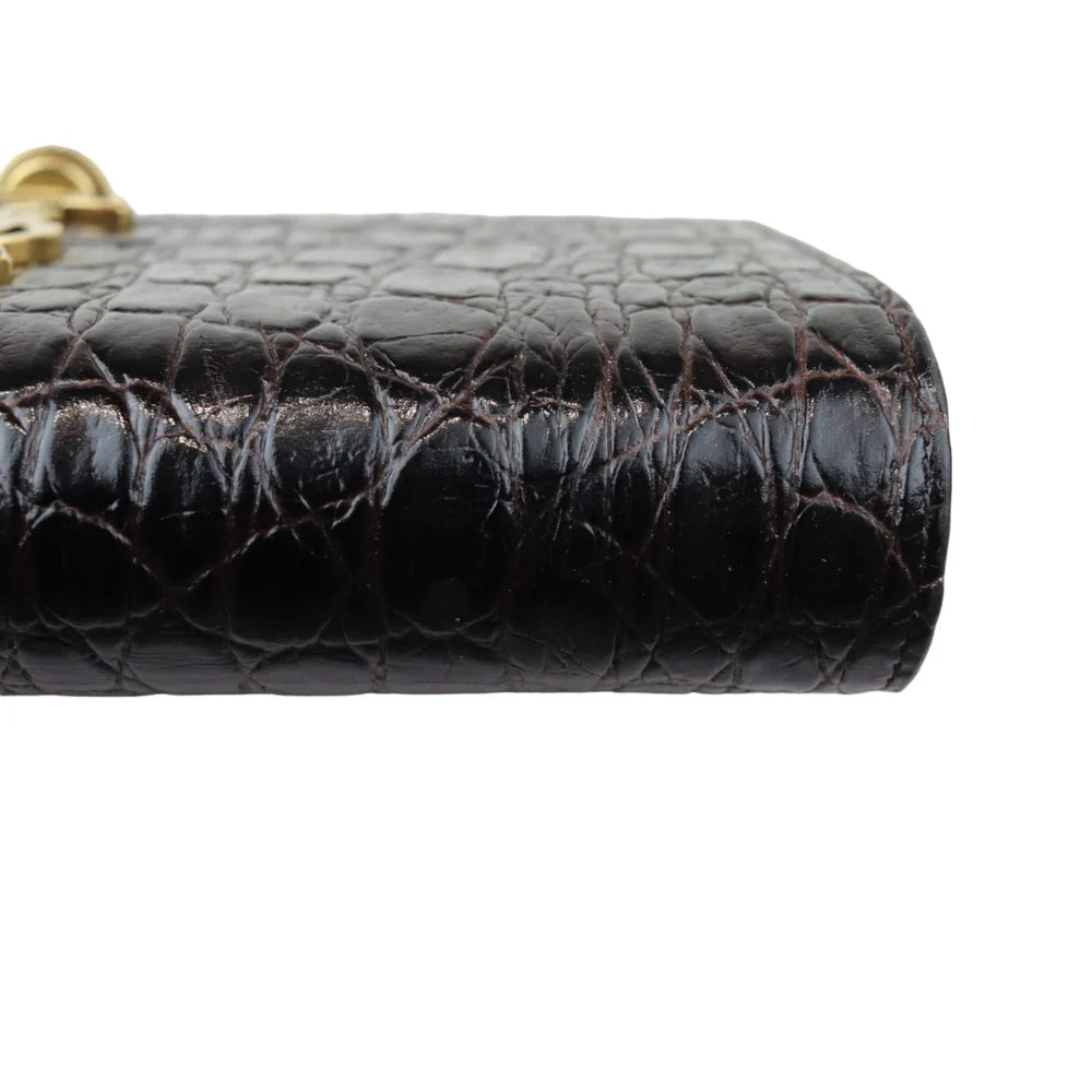 Saint Laurent YSL Kate Tassel Chain Wallet Calfskin Crocodile Embossed Black GHW