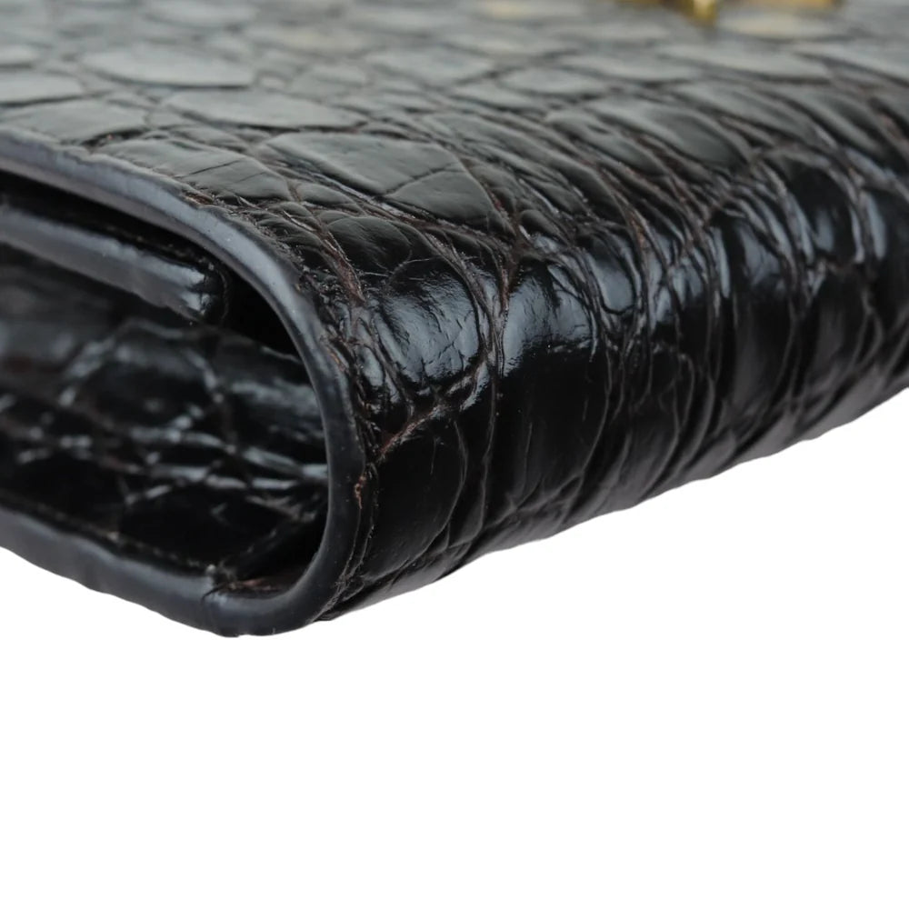 Saint Laurent YSL Kate Tassel Chain Wallet Calfskin Crocodile Embossed Black GHW