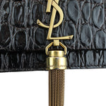 将图片加载到图库查看器，Saint Laurent YSL Kate Tassel Chain Wallet Calfskin Crocodile Embossed Black GHW
