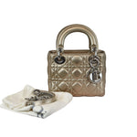 将图片加载到图库查看器，Christian Dior Lady Dior Mini Metallic Lambskin Cannage Gold SHW
